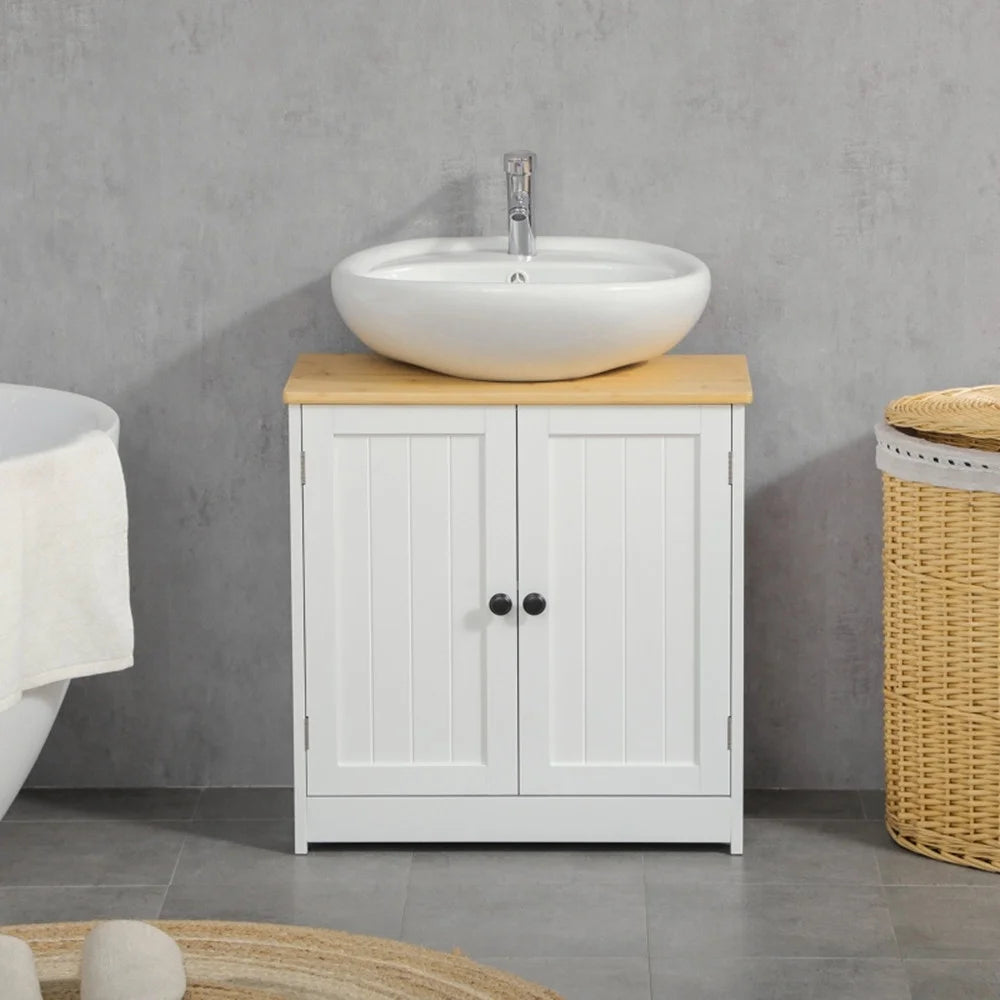 Crystal White Dark Walnut Under Sink Cabinet with Double Doors I3253
