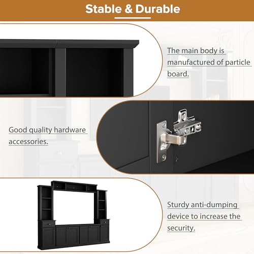 Black TV Stand Set with Storage Cabinets, Drawers and Shelves Q299