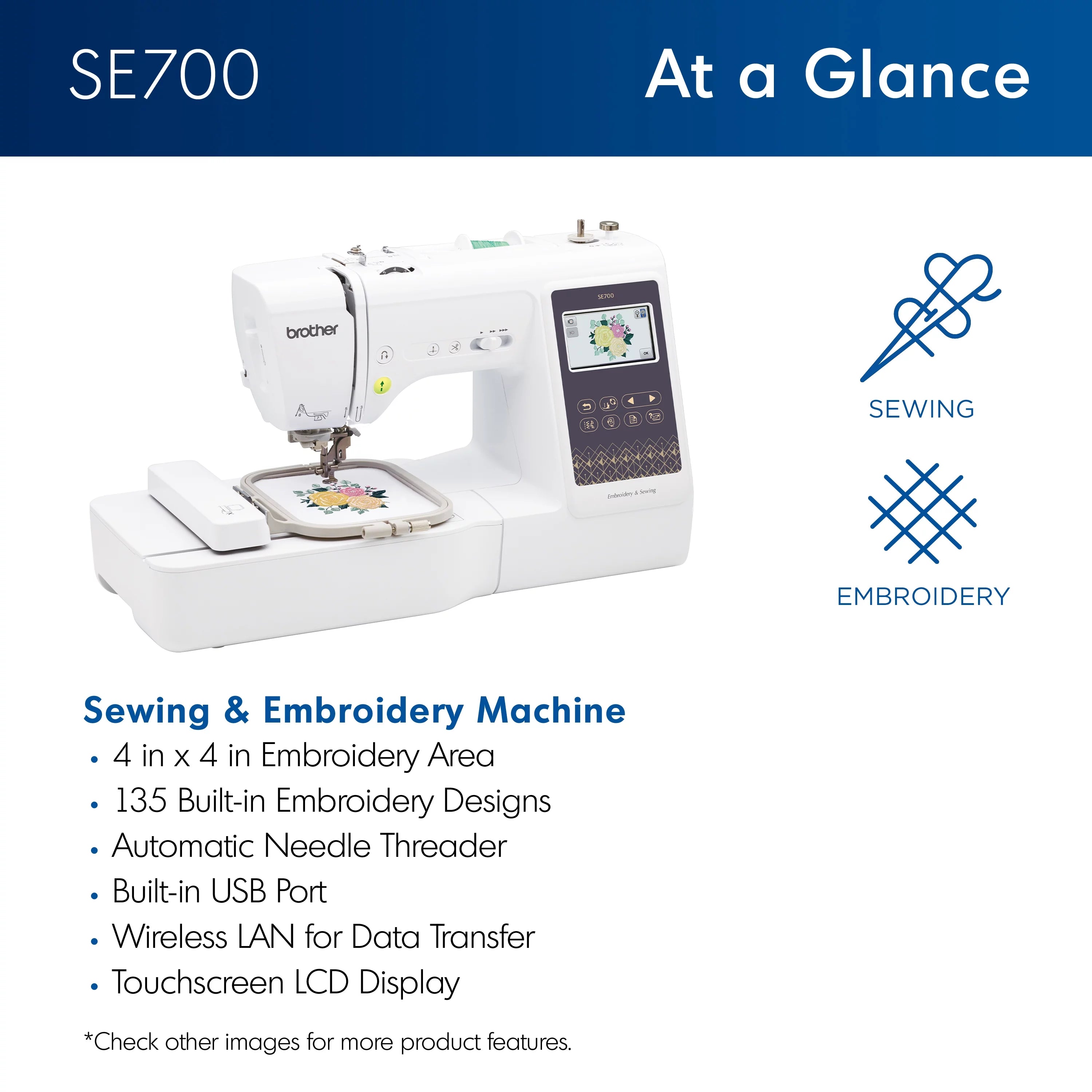 Computerized Sewing & Embroidery Machine with Built-in Designs & Wireless Connectivity O6053