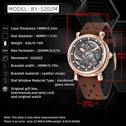 Black Skeleton Dial 50M Waterproof Leather Mechanical Watch Q933693