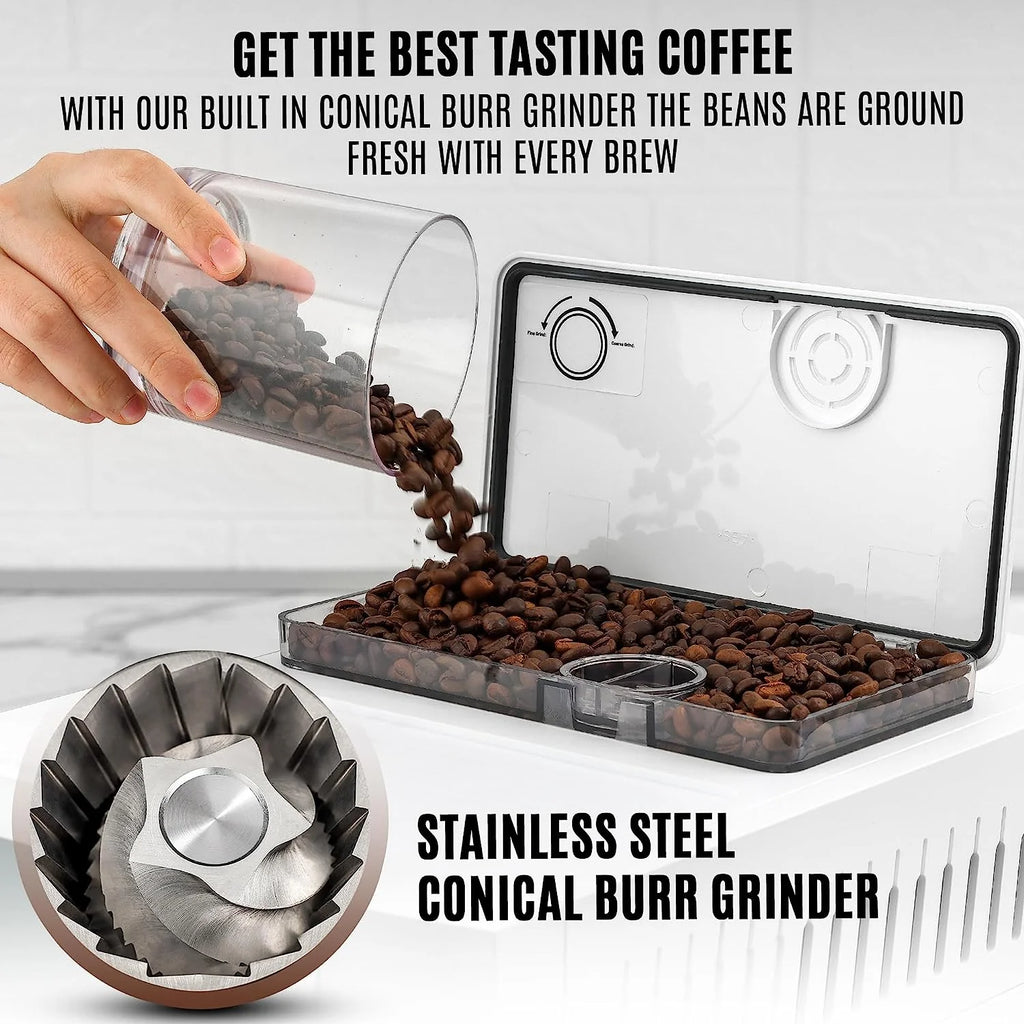 White Espresso Coffee Machine with Grinder and Milk Frother Z5027