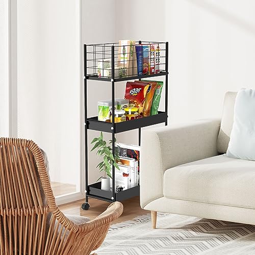 Black 3 Tier Metal Rolling Utility Cart L6945