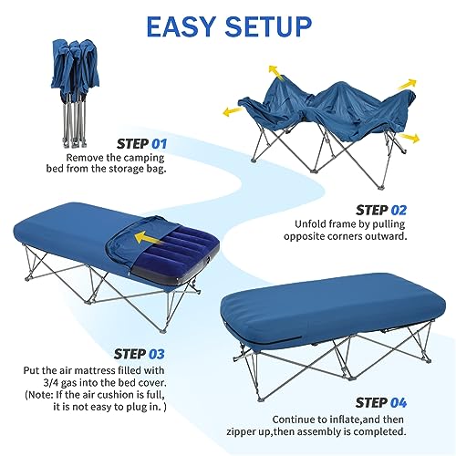 Folding Camping Cot with Inflatable Air Mattress and Carry Bag Y40293