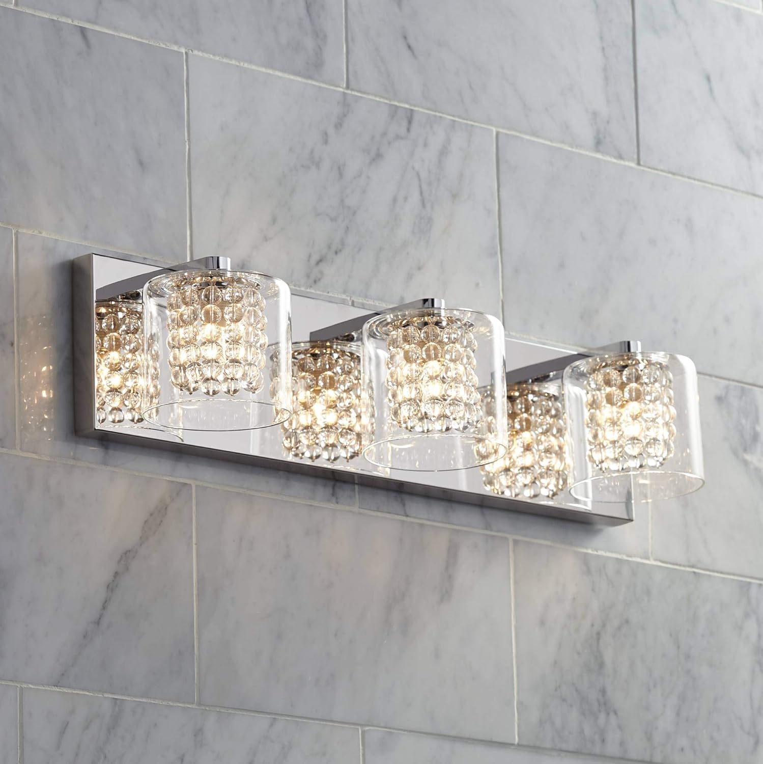 Chrome Silver Metal 3-Light Wall Mount Fixture with Clear Glass Shade G80758