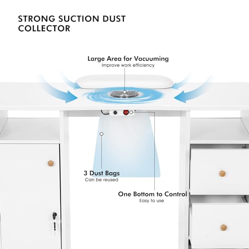 White Manicure Table with Storage Drawers and Lockable Wheels Q733512