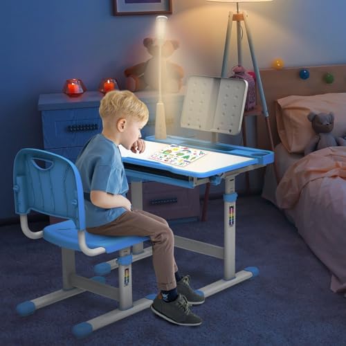 Green Height-Adjustable Kids Desk and Chair Set Q153