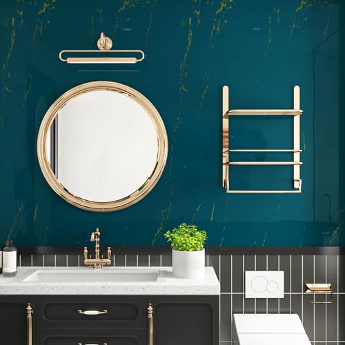 Dark Teal Blue and Gold Marble Peel and Stick Vinyl Contact Paper 15.8x78.8 E6379