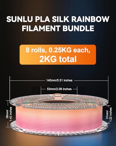 PLA Silk Rainbow 3D Printer Filament Bundle, 8 Rolls, 2kg Total W50278