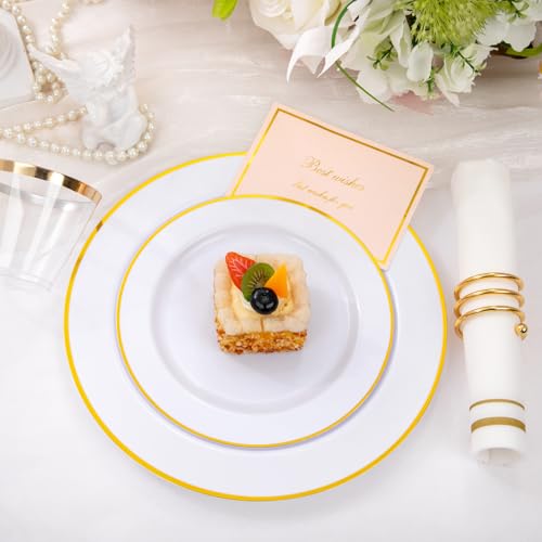 150 PCS Gold Plastic Plates Disposable Dinnerware Set with Cups G56909