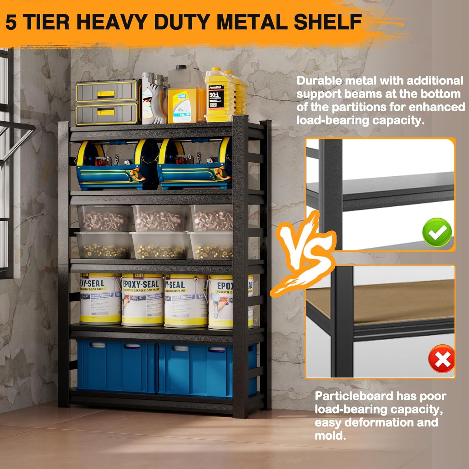5 Tier Adjustable Metal Garage Shelving 31.5" W X 15.7" D X 63" H R126857