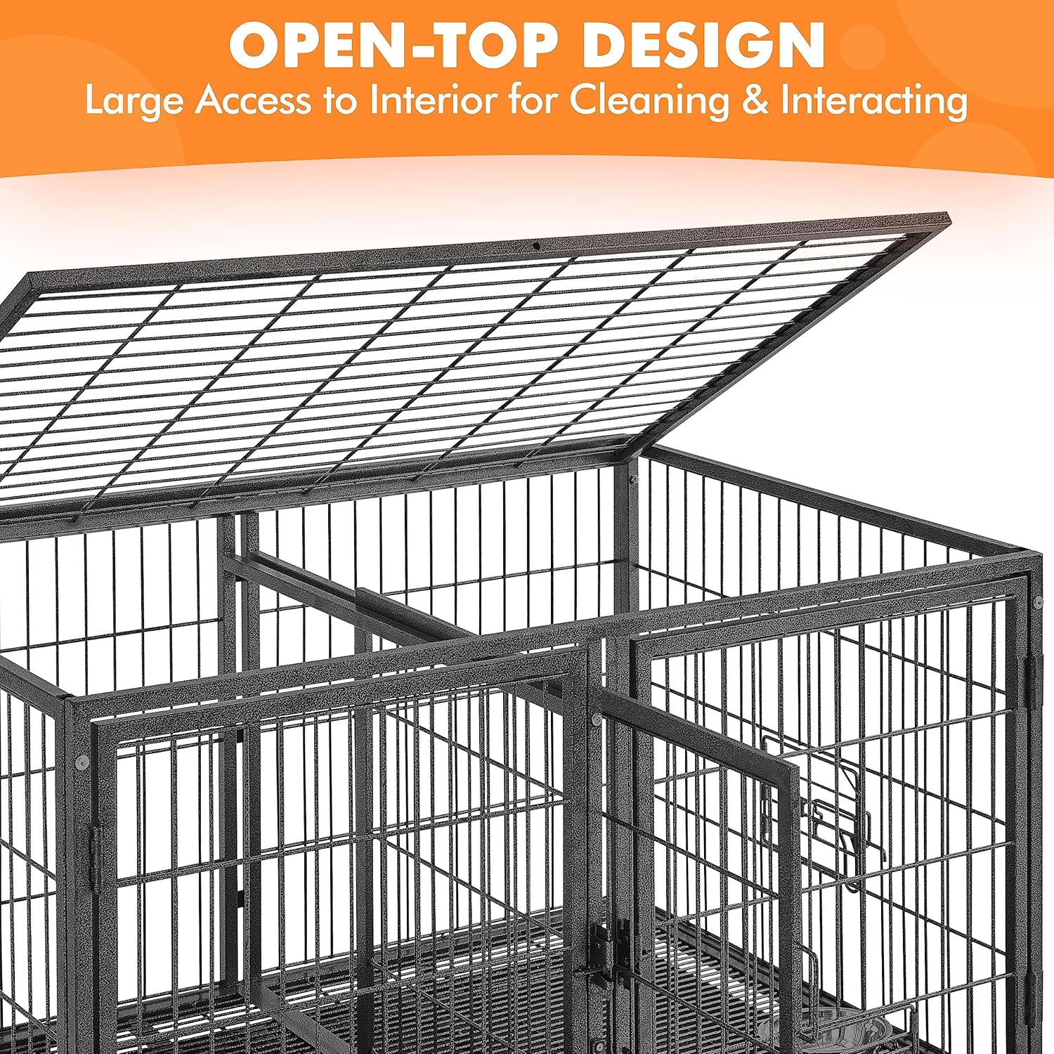 Stackable Dog Crate with Divider 43'' Rolling Heavy Duty Dog Cage with Open Top 2 Removable Trays Q674