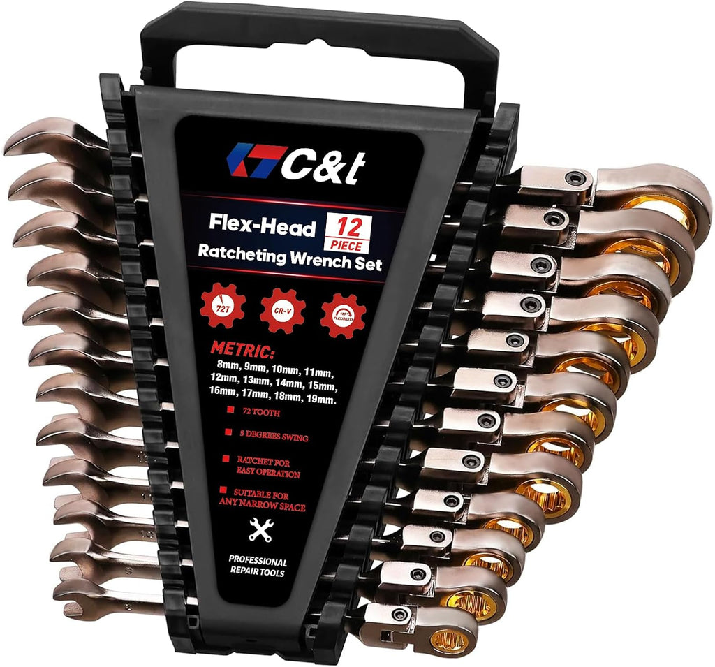 12-Piece 180° Metric Flex-Head Ratcheting Wrench Set K21804
