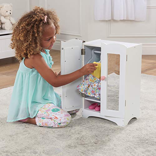 White Wooden Doll Armoire with 6 Hangers L654