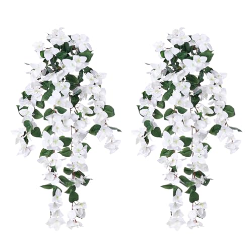 2 PCS Artificial Hanging Bougainvillea Flowers, UV Resistance Fabric Vine (Hotpink) D706
