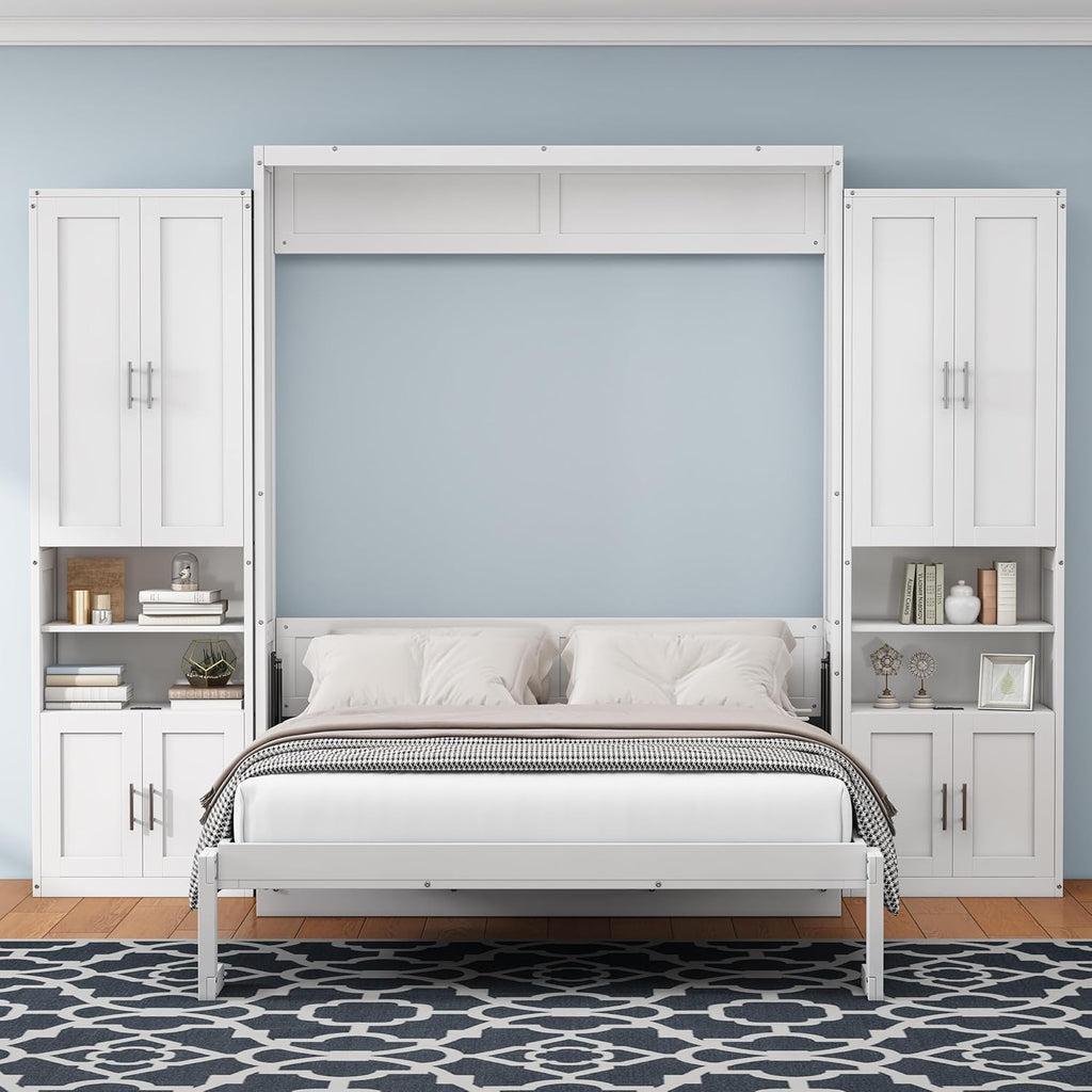 White Queen Size Folding Wall Bed with Desk C123086