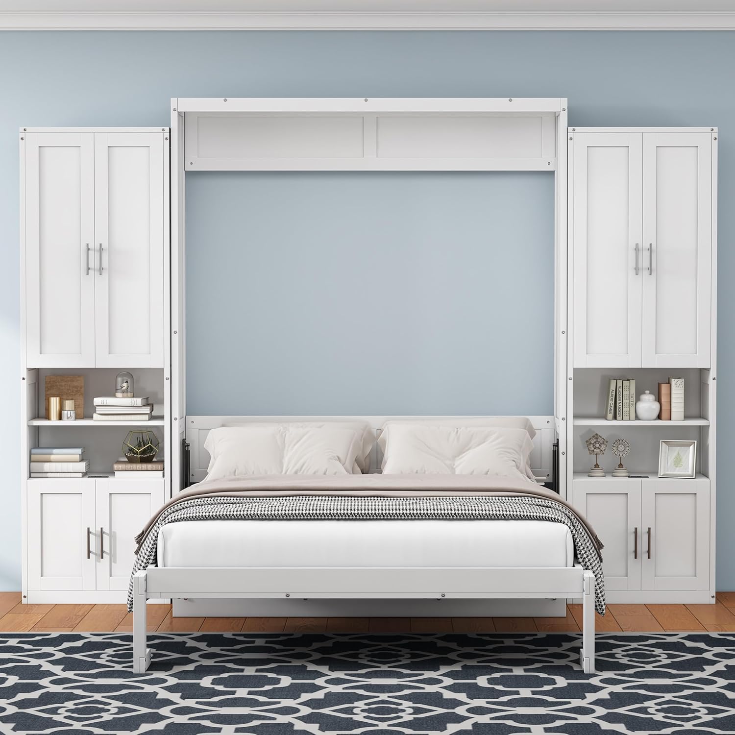 White Queen Size Folding Wall Bed with Desk C123086