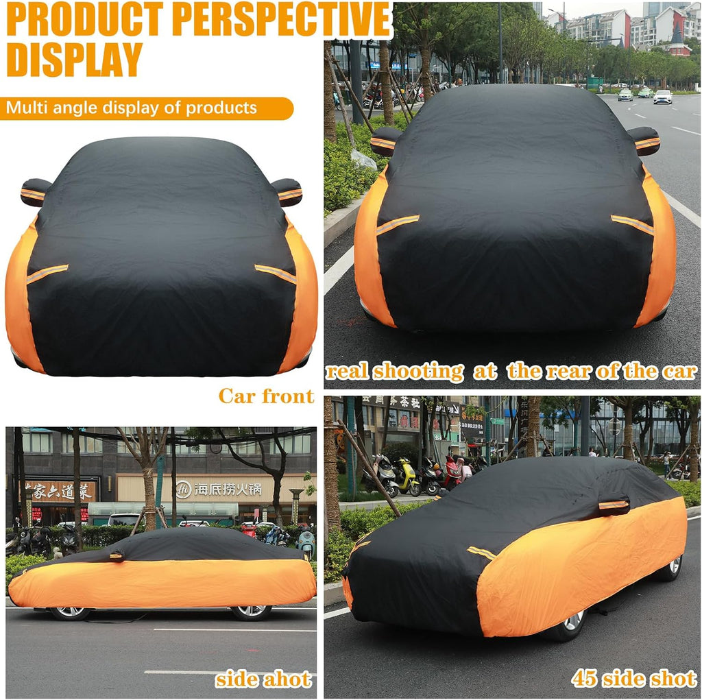 Black Orange Waterproof Full Car Cover for Sedan Length 194-208'' Height 59'' I761