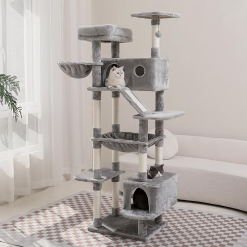 Beige Large Cat Tree with Sisal Scratching Posts and Padded Plush Perch P52740