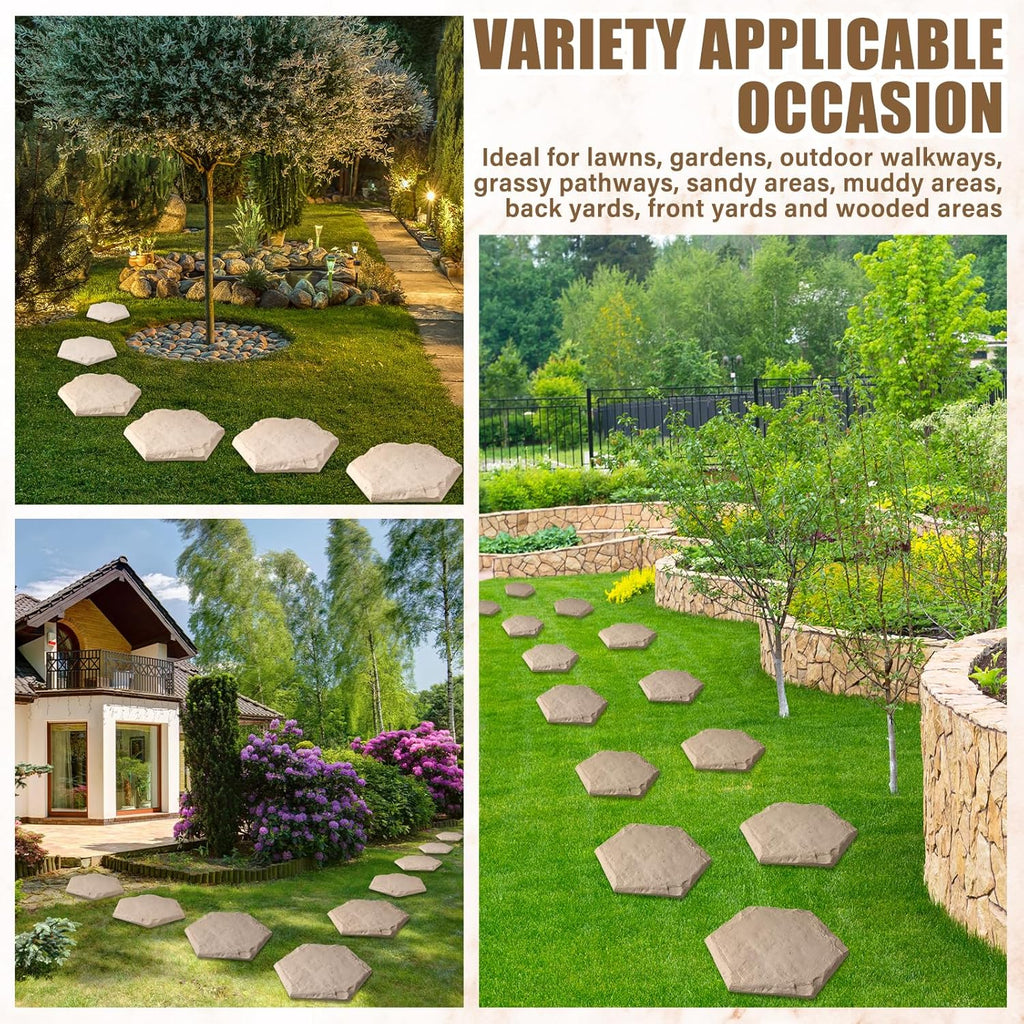 20 Packs 15.5 Inch Resin Beige Stepping Stones with Ground Stakes M8050