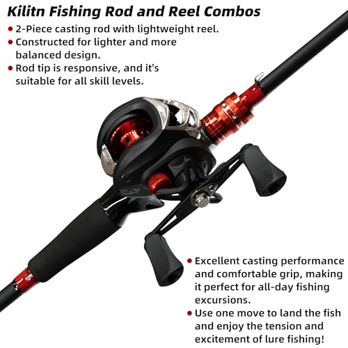Fishing Rod and Reel Combo, 6 Foot 7 Foot 2-Piece, Fiberglass Carbon Fiber Rod with EVA Handle U55633