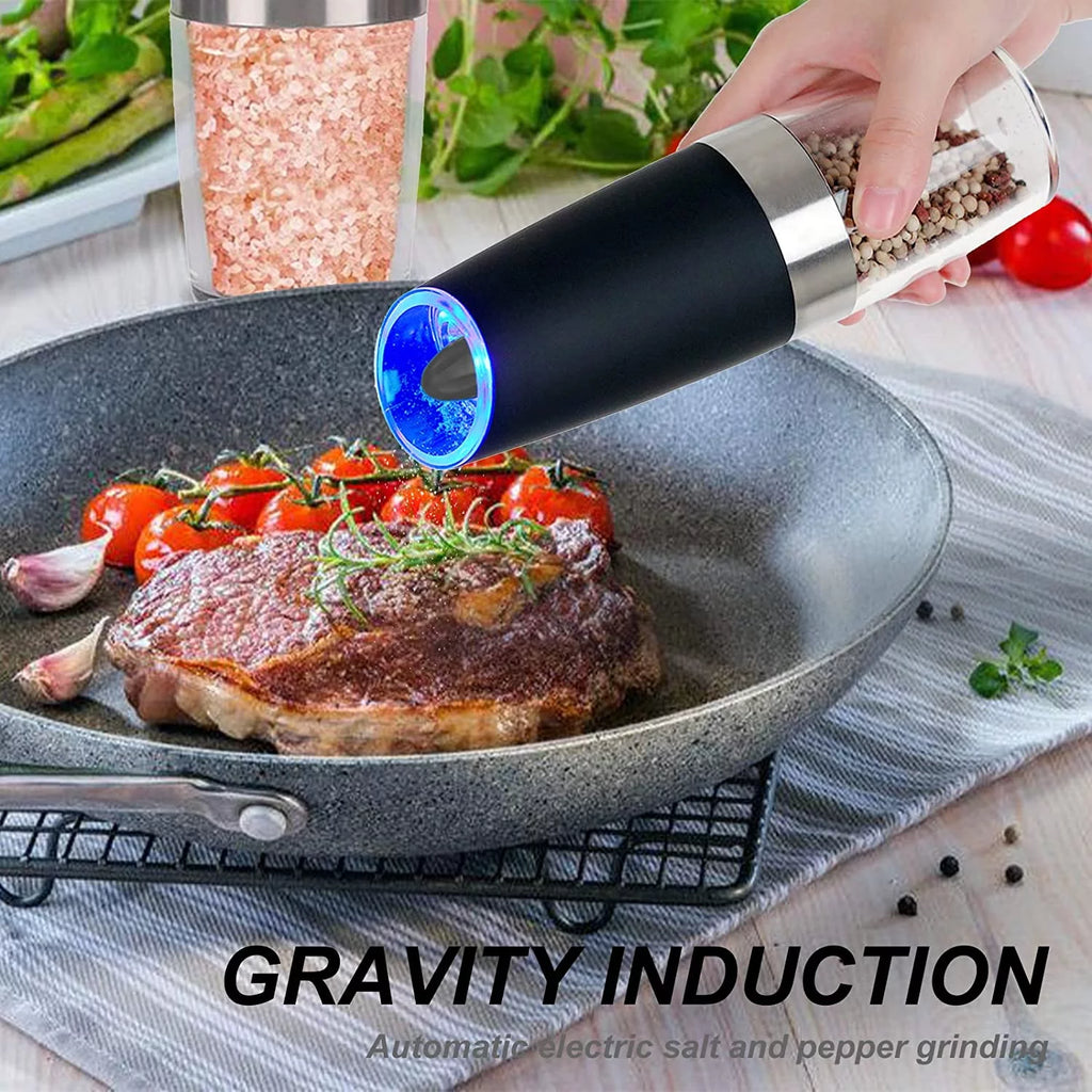 2 Pcs Electric Salt and Pepper Grinder Set Battery Operated Stainless Steel G568677