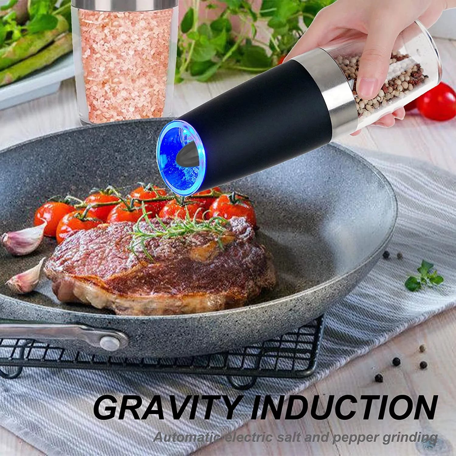 2 Pcs Electric Salt and Pepper Grinder Set Battery Operated Stainless Steel G568677
