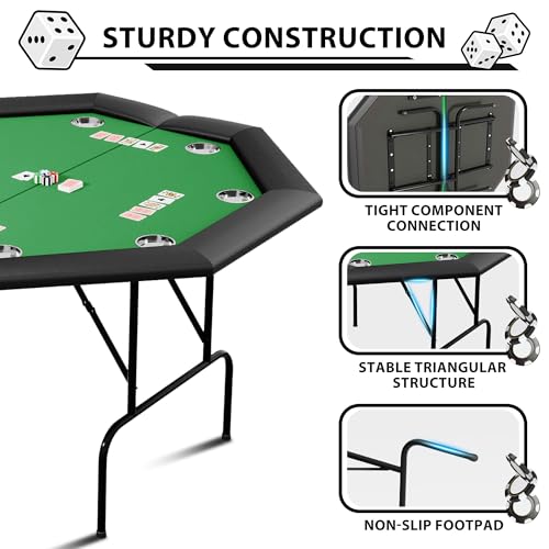 Octagon Poker Table with Metal Legs and 8 Cup Holders A186986