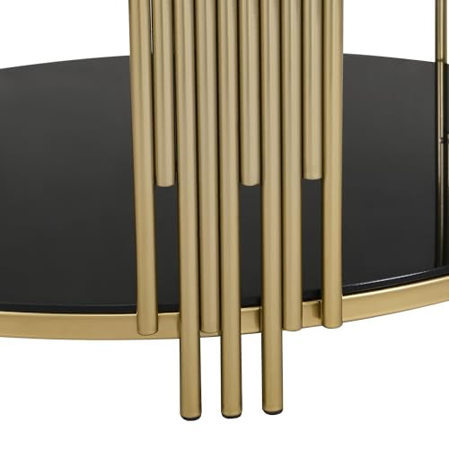 Black Round Coffee Table with Tempered Glass Tabletop and Metal Drum Base E87800