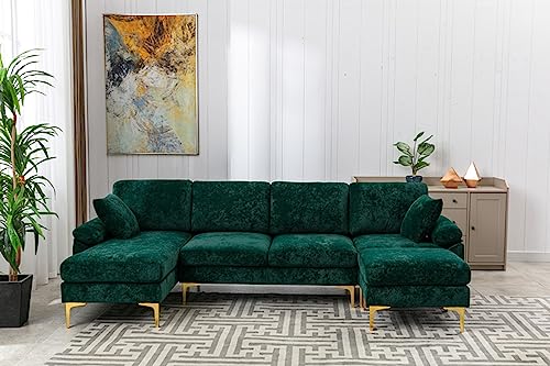 Purple 114 Inch Fabric Upholstered Modular Sectional Sofa with Chaise Lounge Ottoman and 2 Pillows X1947