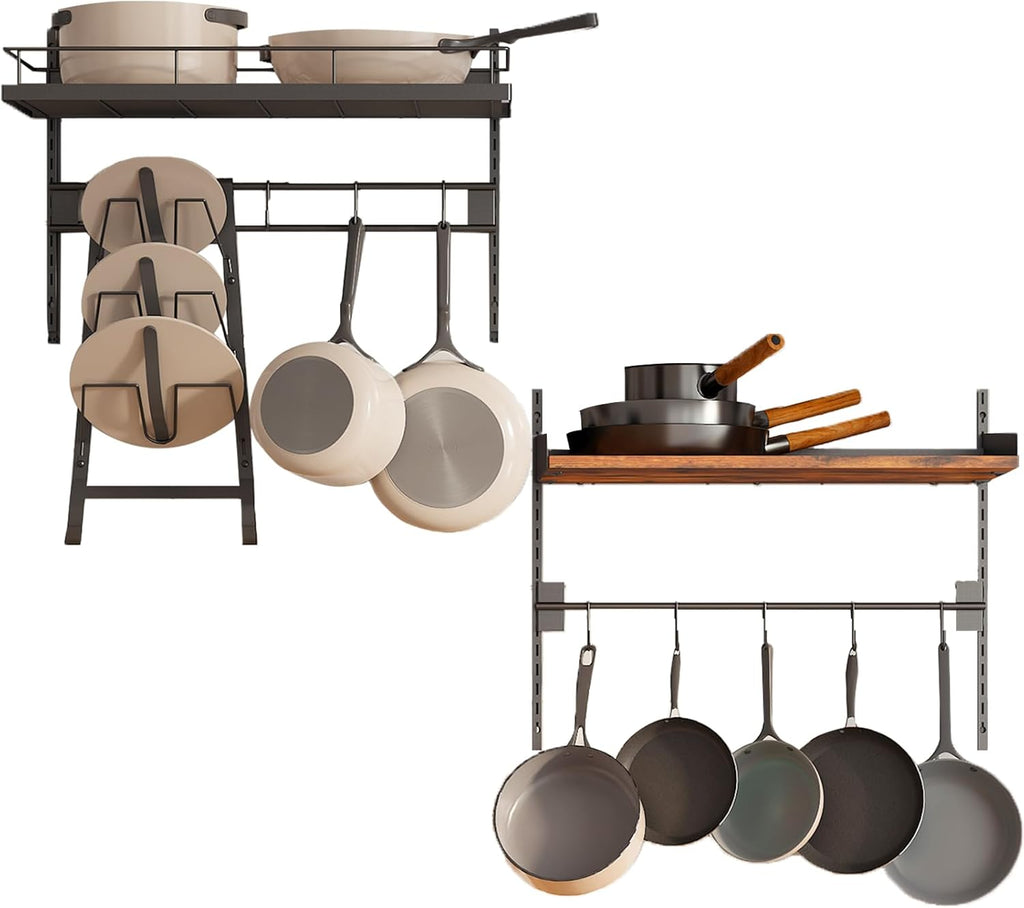 2 Pack Wall Mounted 2 Tier Pot Rack with 8 Hooks N75421