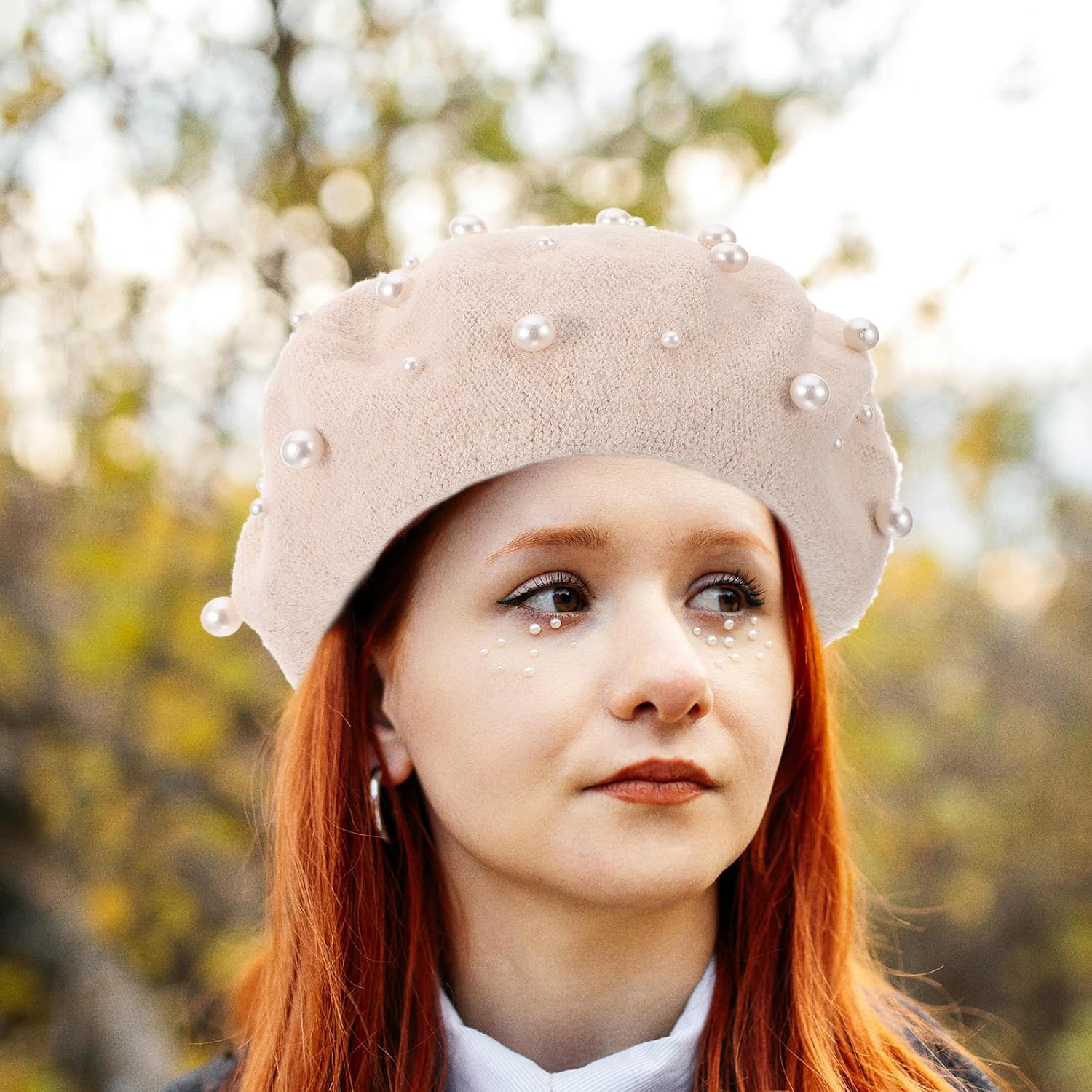 Beige Cashmere Wool Beret Q9643