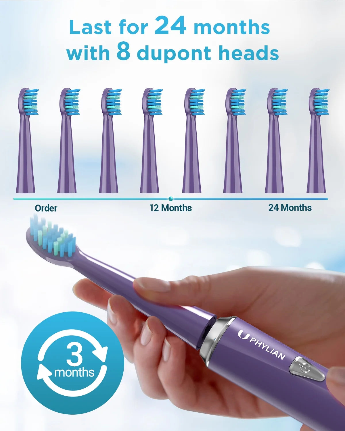 Sonic Electric Toothbrush with 8 Brush Heads W106