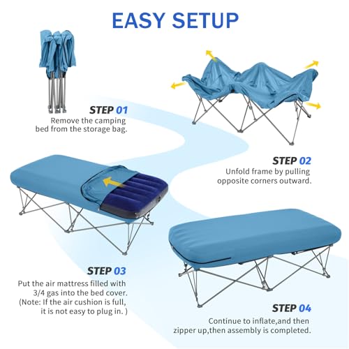 Folding Camping Cot with Inflatable Air Mattress and Carry Bag Y40293