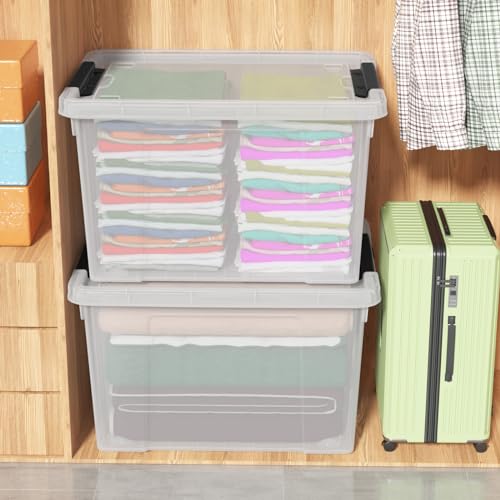 4-Pack 50 L Wheeled Clear Plastic Storage Bin with Lid W805