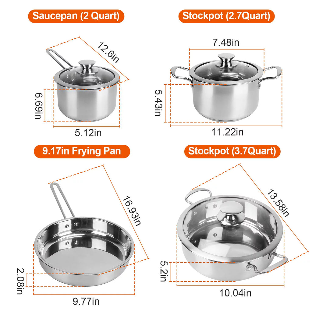 Stainless Steel Cookware Set with 2 Stockpot, 1 Saucepan, 1 Frying Pan H735