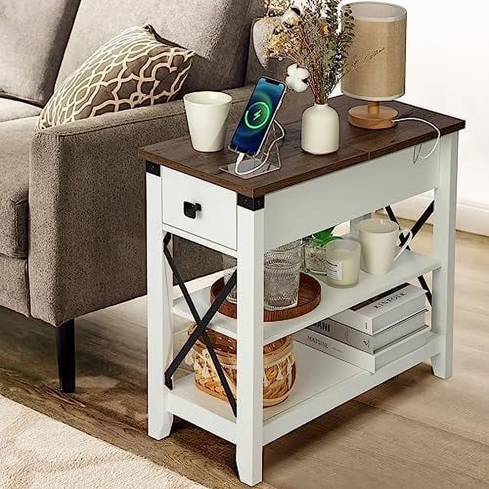 Oak Narrow End Table with Charging Station B760139