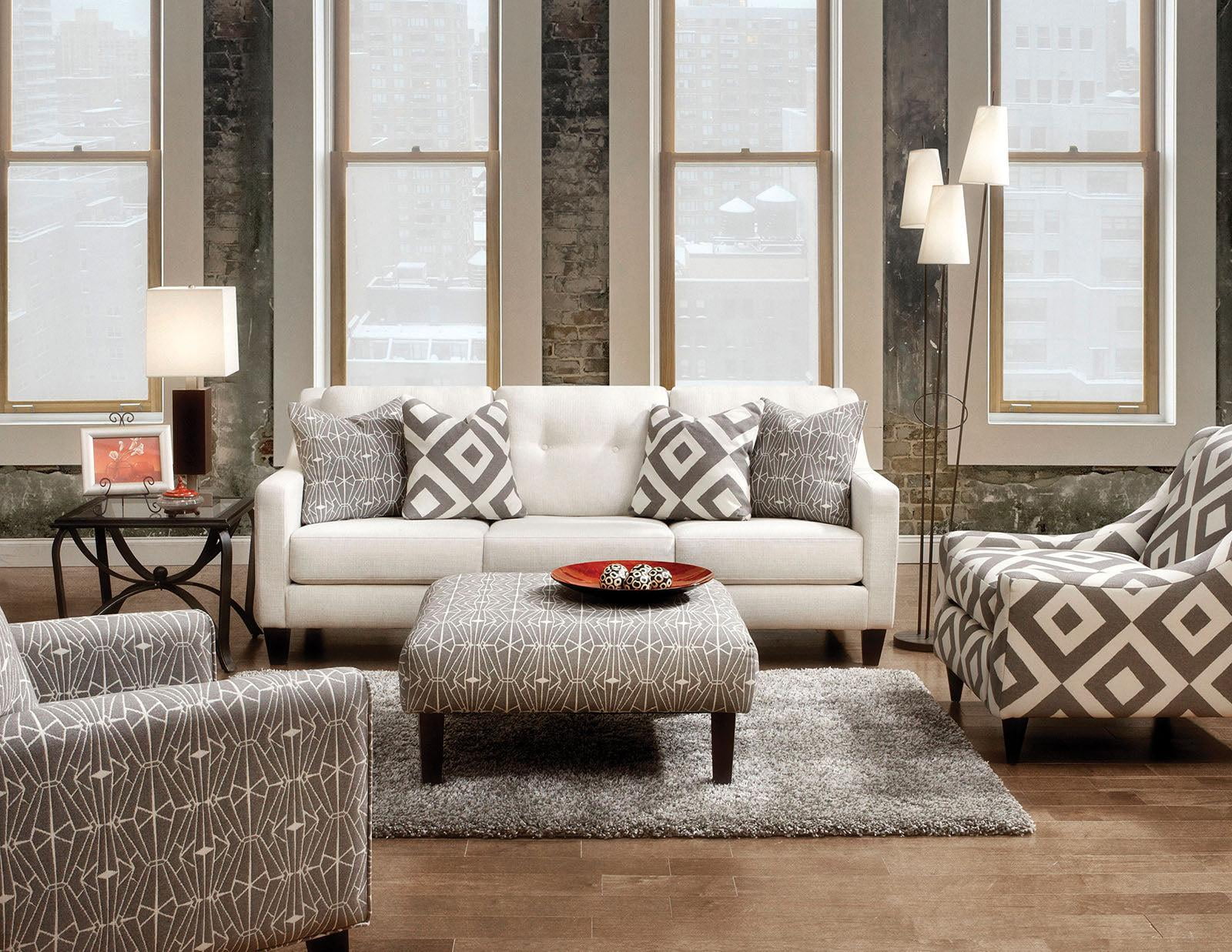Ivory Fabric Living Room Set 3pcs L185383