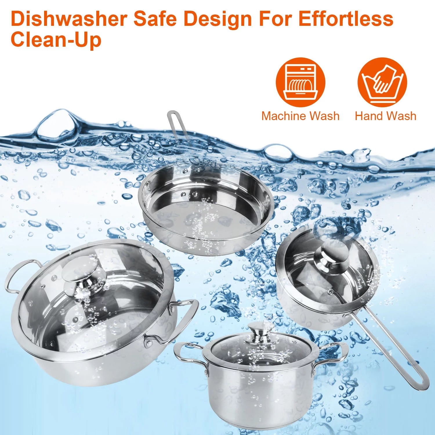 Stainless Steel Cookware Set with 2 Stockpot, 1 Saucepan, 1 Frying Pan H735