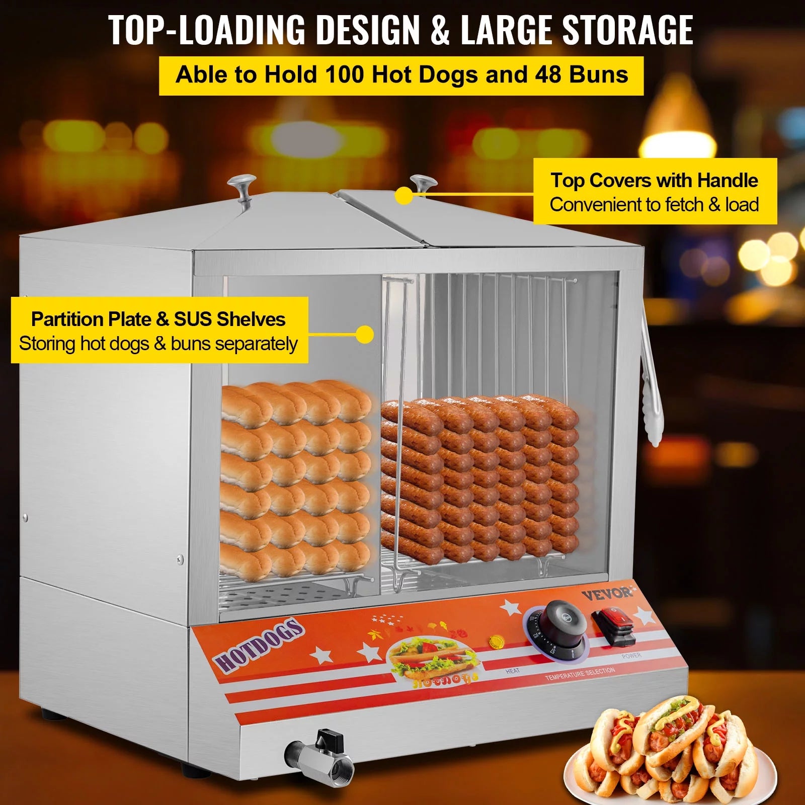 Stainless Steel Electric Hot Dog Warmer with Bun Warmer N2067