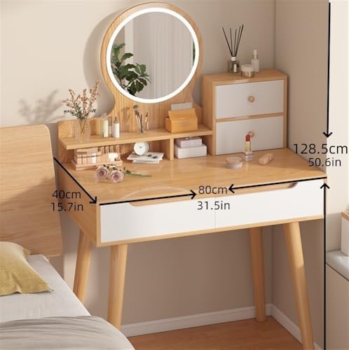 Natural Wood Vanity Desk with Lighted Mirror J344138
