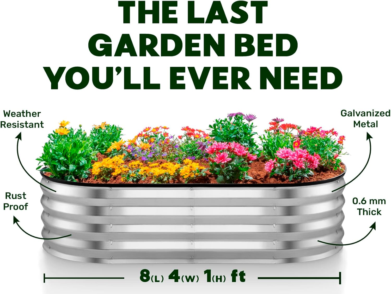 Galvanized Raised Garden Beds Outdoor 8×4×1 ft Planter Large Metal Garden Box Silver K439591