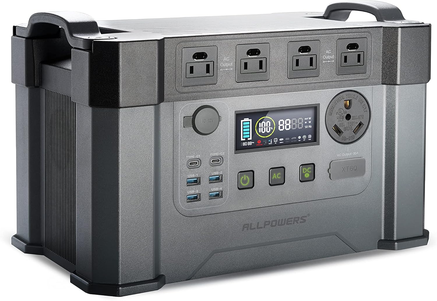Portable Power Station 2000W Peak 4000W Solar Generator MPPT 1500Wh Backup Battery with 4 AC Outlets N39651