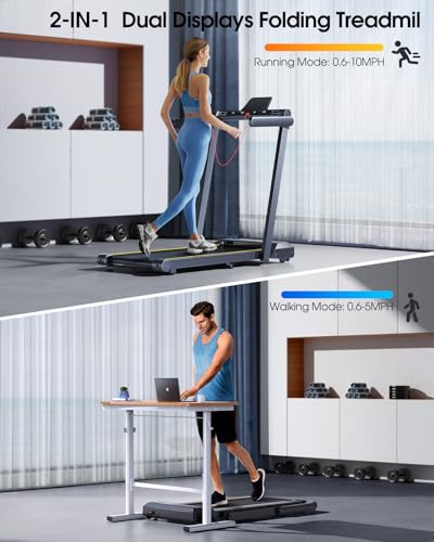 2 in 1 Folding Treadmill, 2.5HP Under Desk Treadmill with Dual LED Display Y968089