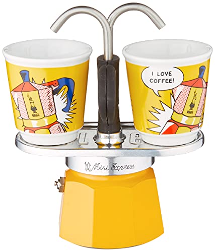 Yellow Aluminium Moka Set includes Coffee Maker 2-Cup (2.8 Oz) + 2 shot glasses H102006
