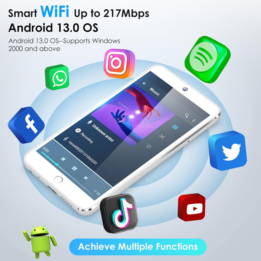 160GB MP3 Player with Bluetooth and WiFi, Android Digital Mp4 Player with Camera, 4.3" Touch Screen Portable Music Player with Speaker E318