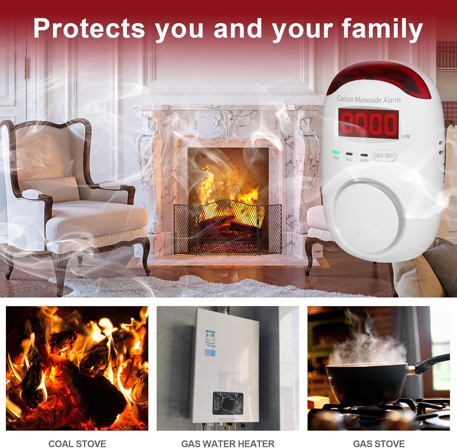 2 Pack Carbon Monoxide Detectors with Digital Display M64345