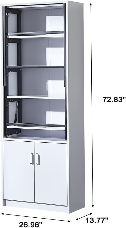 Large Fold-Out Convertible Writing Table with 4-Tier Storage Shelf, 27" W x 14.6" D x 74.6" H E8121