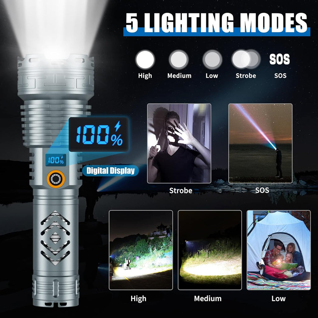 200000 Lumen Rechargeable LED Flashlight with LCD Display H4736