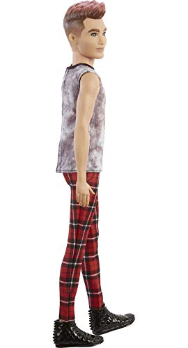 Barbie Ken Fashionistas Doll with Sculpted Brunette Ombre-Tipped Hair Wearing Sleeveless Tie-dye Shirt, Red Plaid Pants & Black Boots Z2146