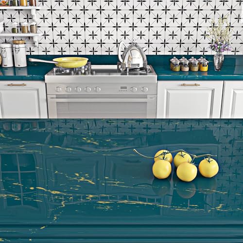 Dark Teal Blue and Gold Marble Peel and Stick Vinyl Contact Paper 15.8x78.8 E6379